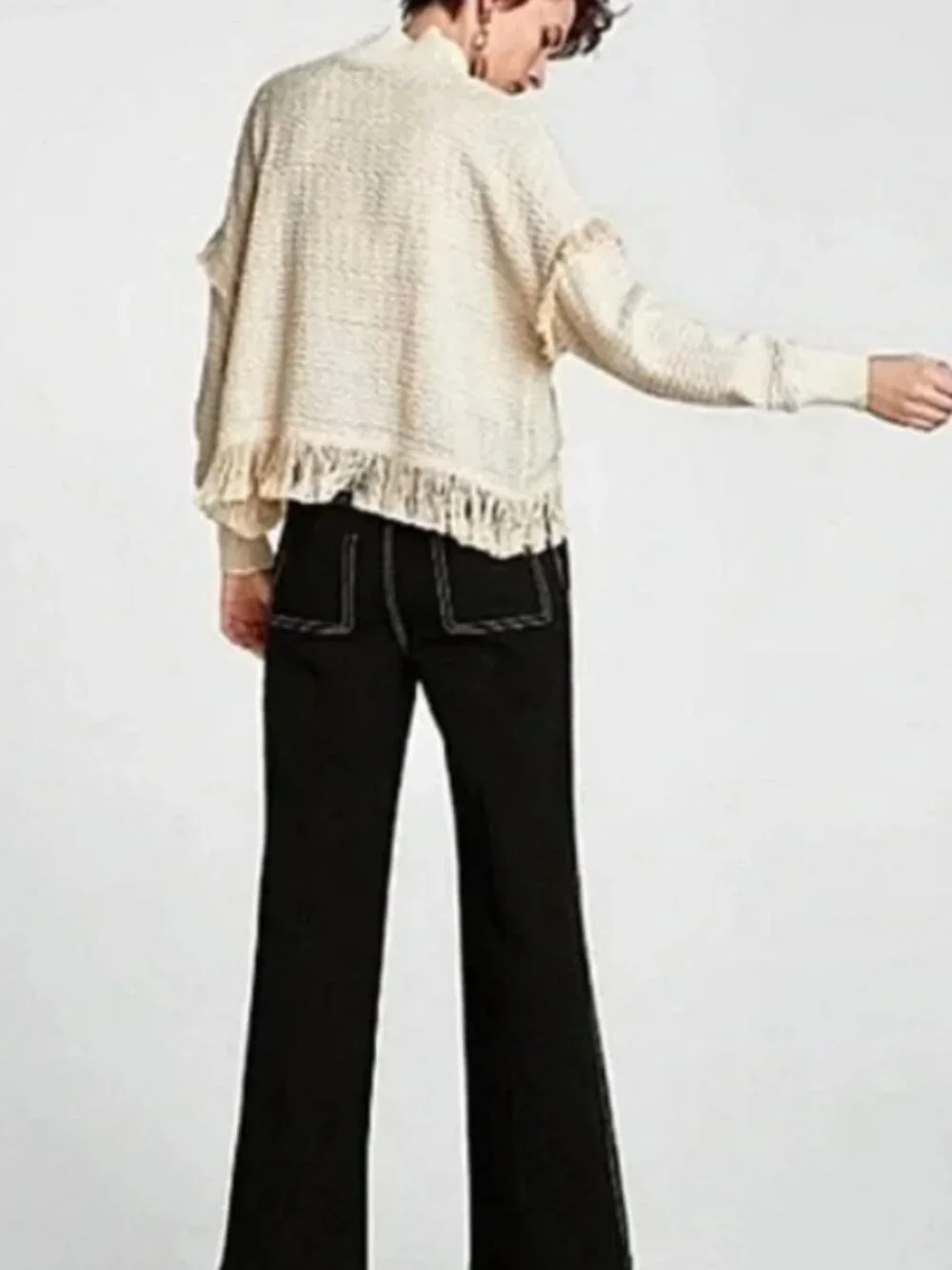 ZARA Women's Cream Fringe Turtleneck Sweater Size XS 54447